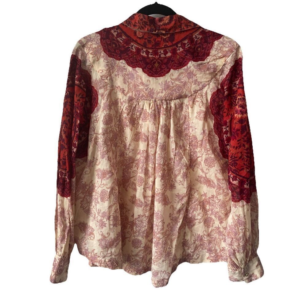 New Free People Rosebud Paisley Print Cotton Button-Up Shirt Blouse Size Small - Picture 6 of 6